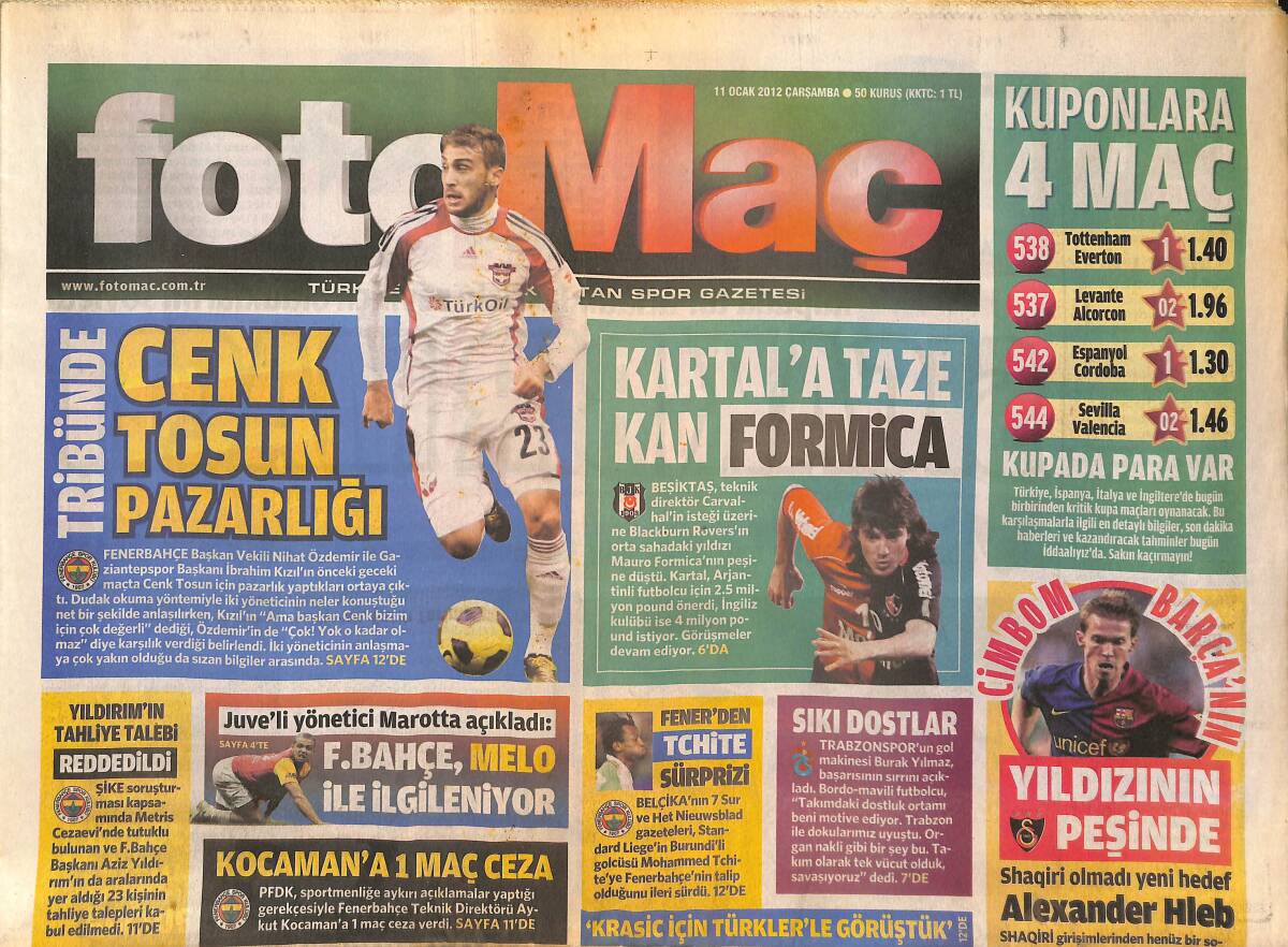 Foto Maç 11 Ocak 2012 - Beşiktaş'a Taze Kan Mauro Formica - Tribünde Cenk Tosun Pazarlığı GZ135705 - 1