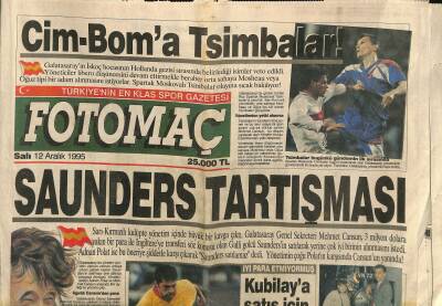 Foto Maç Gazetesi 12 Aralık 1995 - Fenerbahçede Kırmızı Alarm - Boliç Körfeze Patlayacak GZ123027 - 1