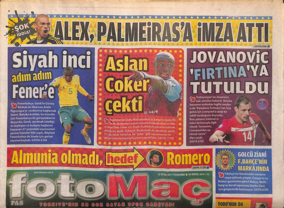 Foto Maç Gazetesi 13 Ocak 2011 - Alex, Palmeiras'a İmza Attı - Aslan, İngiliz Oyuncu İçin Aston Villa'nın Kapısını Çaldı GZ153840 - 1
