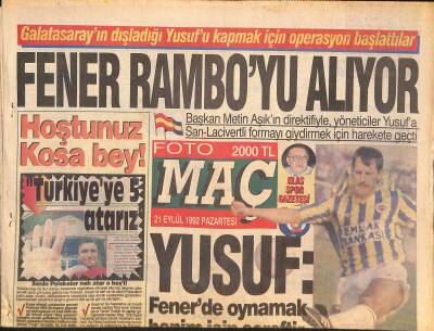 Foto Maç Gazetesi 21 Eylül 1992 - Fener Ramboyu Alıyor - Ve Tanju Rejime Başlıyor GZ127018 - 1