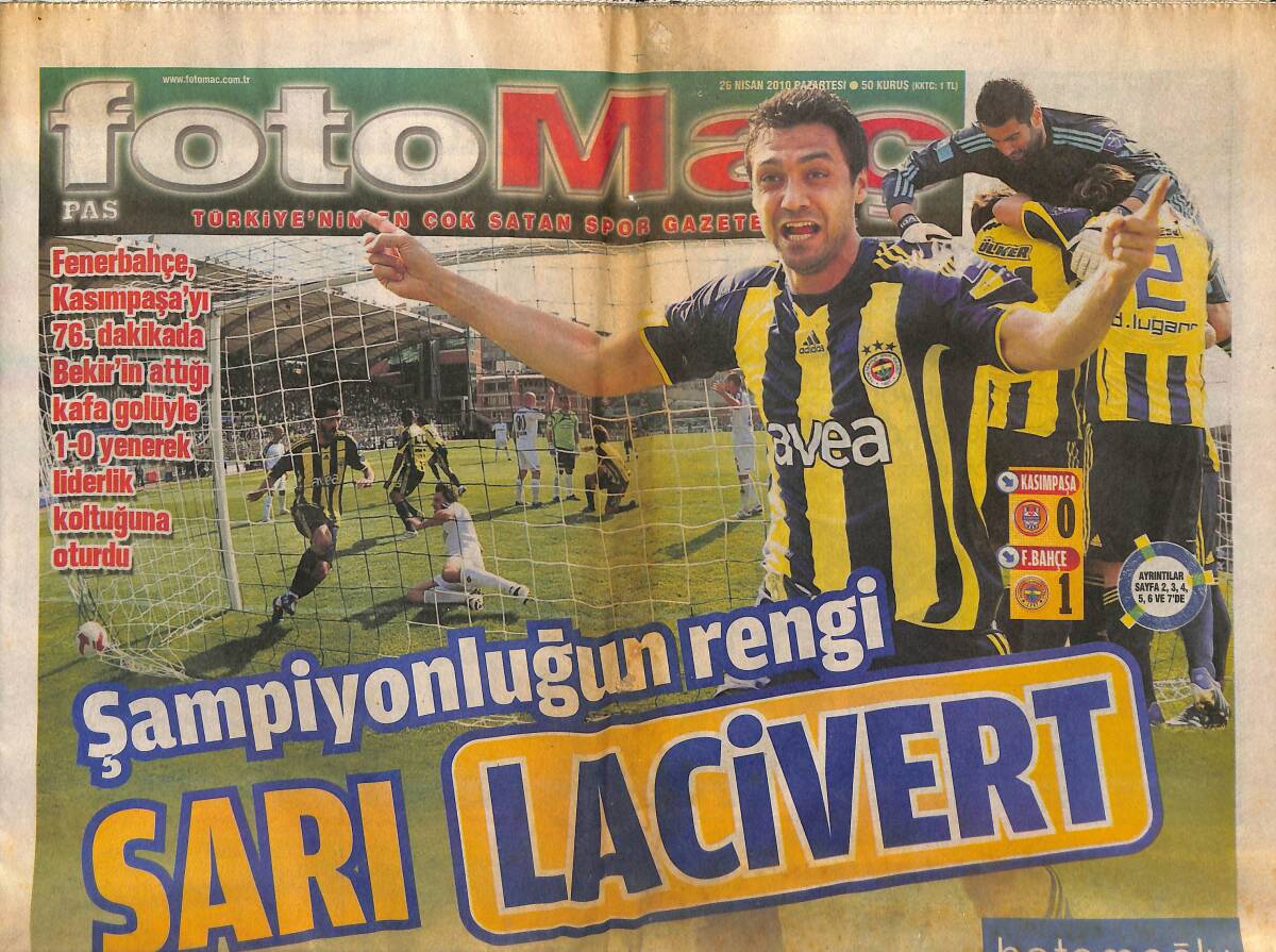 Foto Maç Gazetesi 25 Nisan 2010 - Şampiyonluğun Rengi Sarı Lacivert - Fenerbahçe 10 Hafta Aradan Sonra Koltuğu Geri Aldı GZ153848 - 1