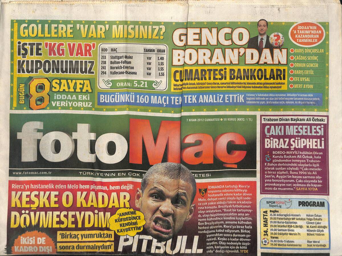 Foto Maç Gazetesi 7 Nisan 2012 - Kartal'a Doktor Da Çare Bulamadı - Berbatov İçin Açık Arttırma GZ153838 - 1