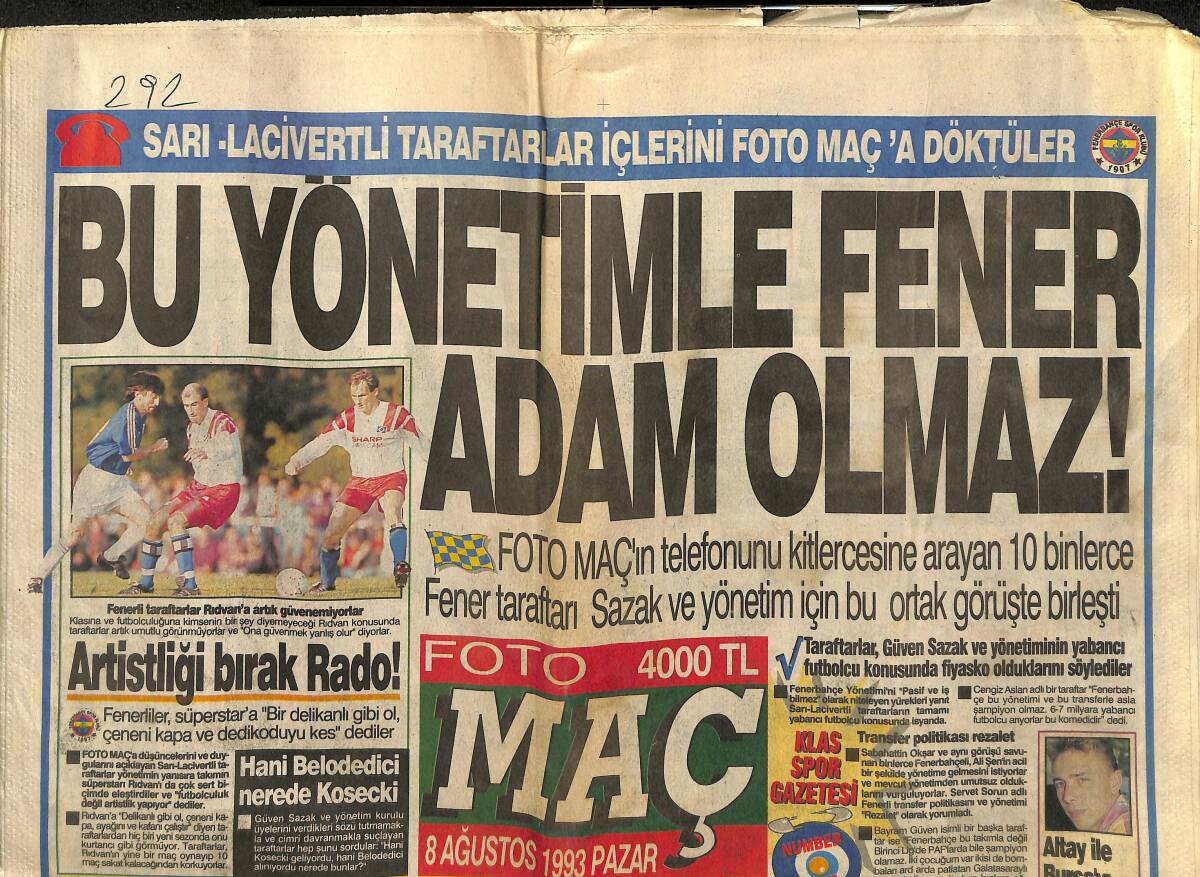 Foto Maç Gazetesi 8 Ağustos 1993 - Hiç Tanju'ya Güvenilir Mi - Nilüfer Dağıttı - Beşiktaş'ın Gövde Gösterisi GZ153053 - 1