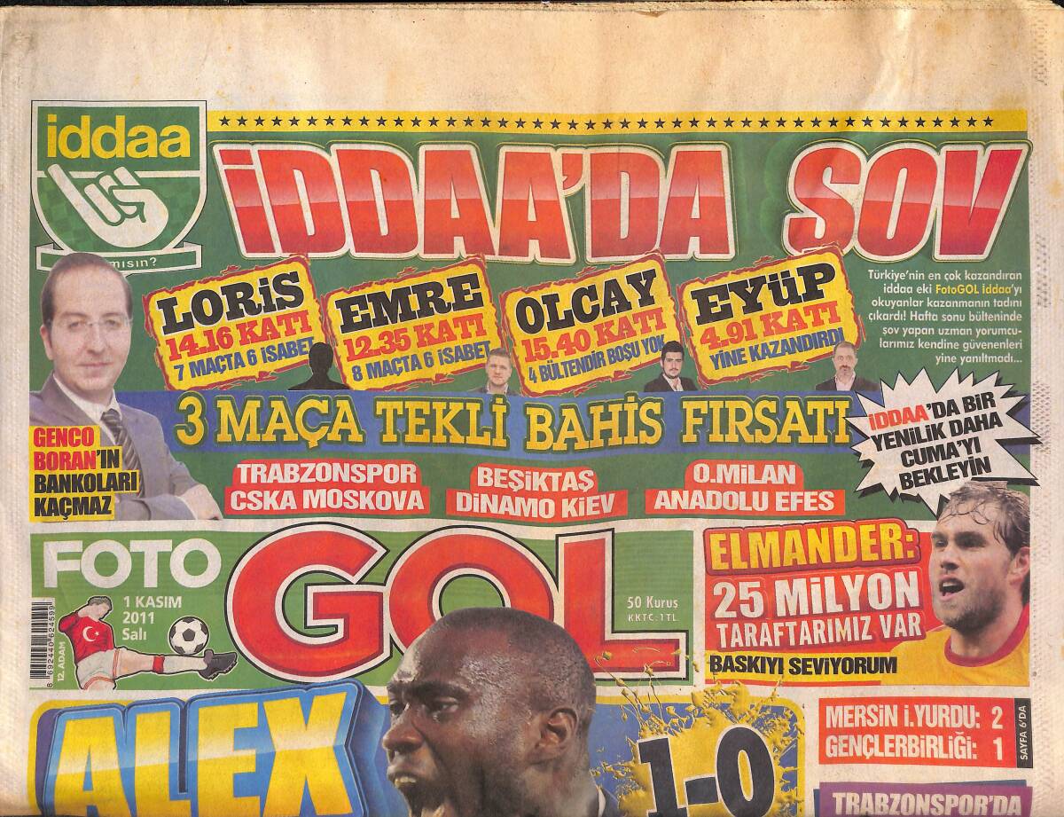 FOTOGOL Gazetesi 1 Kasım 2011 - Alex Atıldı Ama Fenerbahçe Yıkılmadı, Burak Yılmaz CSKA'ya Hazır GZ134827 - 1