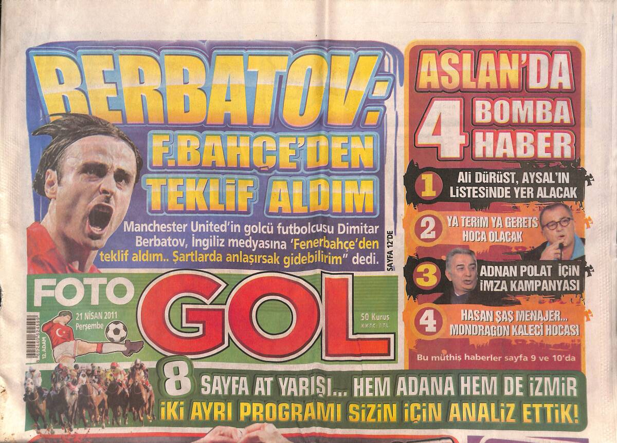 Fotogol Gazetesi 21 Nisan 2011 - Berbatov : Fenerbahçe'den Teklif Aldım - Kartal Finale Uçtu GZ134960 - 1