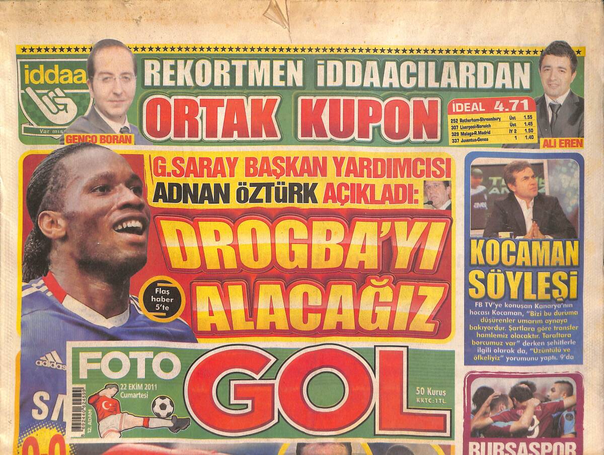 Fotogol Gazetesi 22 Ekim 2011 - Adnan Öztürk Açıkladı : Drogba'yı Alacağız - Quaresma Yıkıldı GZ134873 - 1