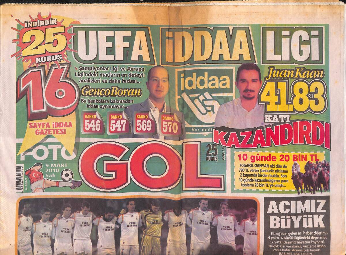 Fotogol Gazetesi 9 Mart 2010 - Şenol Güneş Ders Çıkardı - Volkan Demirel'in Yat Sıkıntısı GZ134968 - 1