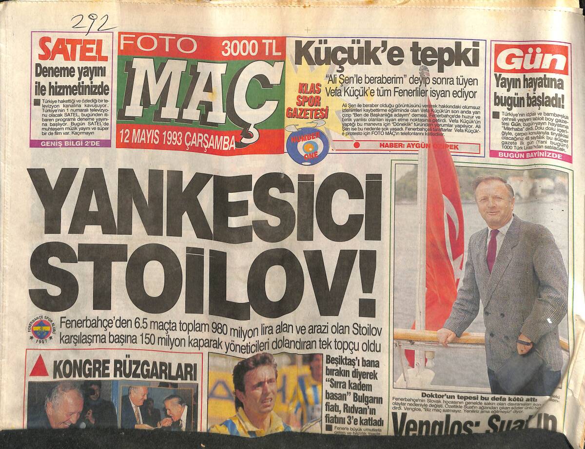 Fotomaç Gazetesi 12 Mayıs 1993 - Yankesici Stoilov ! - Novak Gidici GZ153006 - 1