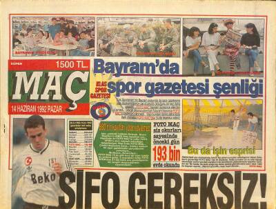 Fotomaç Gazetesi 14 Haziran 1992 - Süper Dörtlü Gerson Ve Björklund dedi - Şifo Gereksiz ! GZ126521 - 1