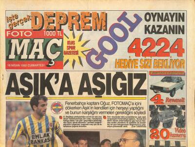 Fotomaç Gazetesi 18 Nisan 1992 - Kemal Onar Örnek Olacağız - Galatasaray Dünü Nasıl Geçirdi ? GZ126699 - 1