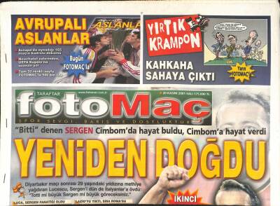 Fotomaç Gazetesi 20 Kasım 2001 - Cimbom , 2.Turun İlk Maçında Romayı Ağırlıyor - Sergen Cimbomda Hayat Buldu GZ126358 - 1