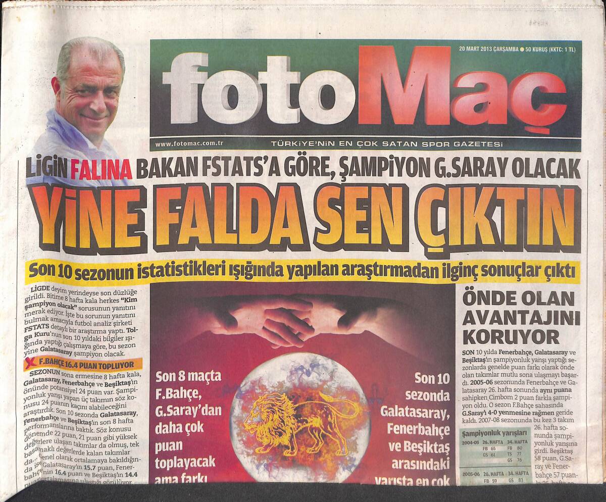 Fotomaç Gazetesi 20 Mart 2013 - 110 Yıllık Beşiktaşk - Avrupa'da Selçuk İnan İçin Savaş Çıkacak GZ134843 - 1