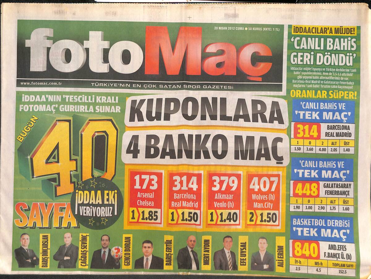 Fotomaç Gazetesi 20 Nisan 2012 - Sadri Şener '' Kupamız Verilmezse Görevi Bırakırım '' - Emre Belözoğlu Ucuz Kurtuldu GZ134810 - 1