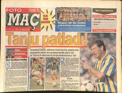Fotomaç Gazetesi 21 Eylül 1991 - Tanju Okan Patladı, Martina Navratilova, Ali, Metin, Şifo GZ126462 - 1