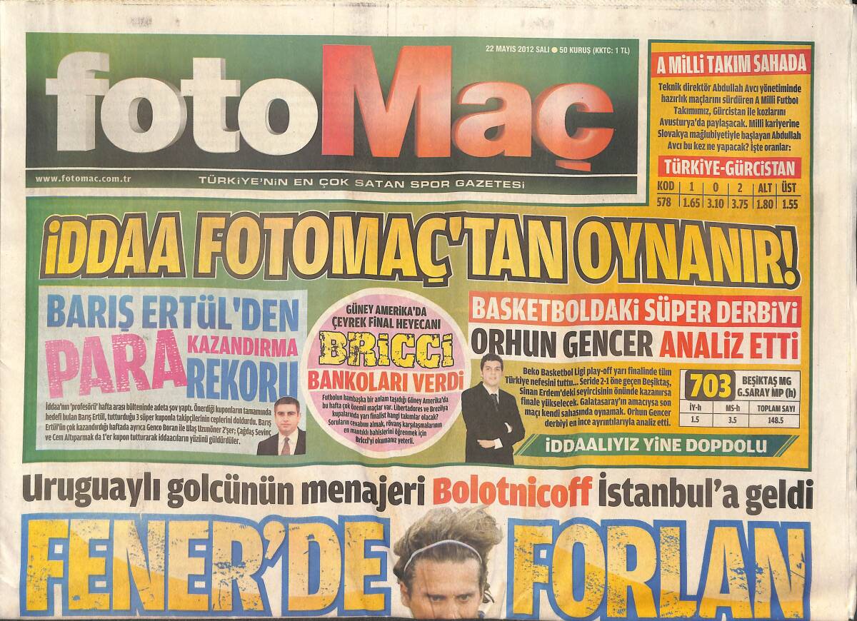 Fotomaç Gazetesi 22 Mayıs 2012 - Terim'in Gözü Batalla'da - Fener'de Forlan Bombası GZ134967 - 1