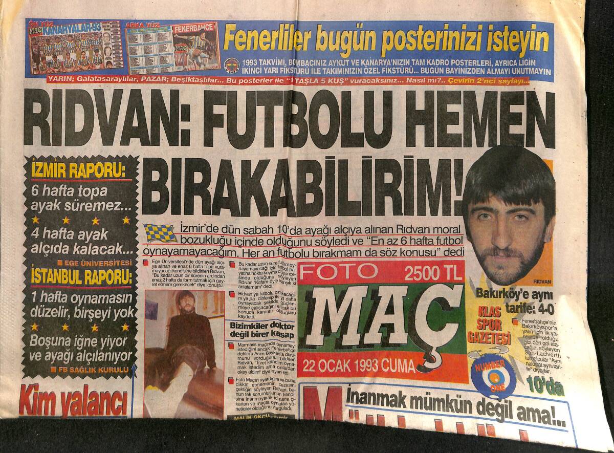 Fotomaç Gazetesi 22 Ocak 1993 - Cim-Bom'un Bombacıları Hakan Şükür Ve Gütschow , Gençlerbirliği Defansına Meydan Okudu GZ152438 - 1