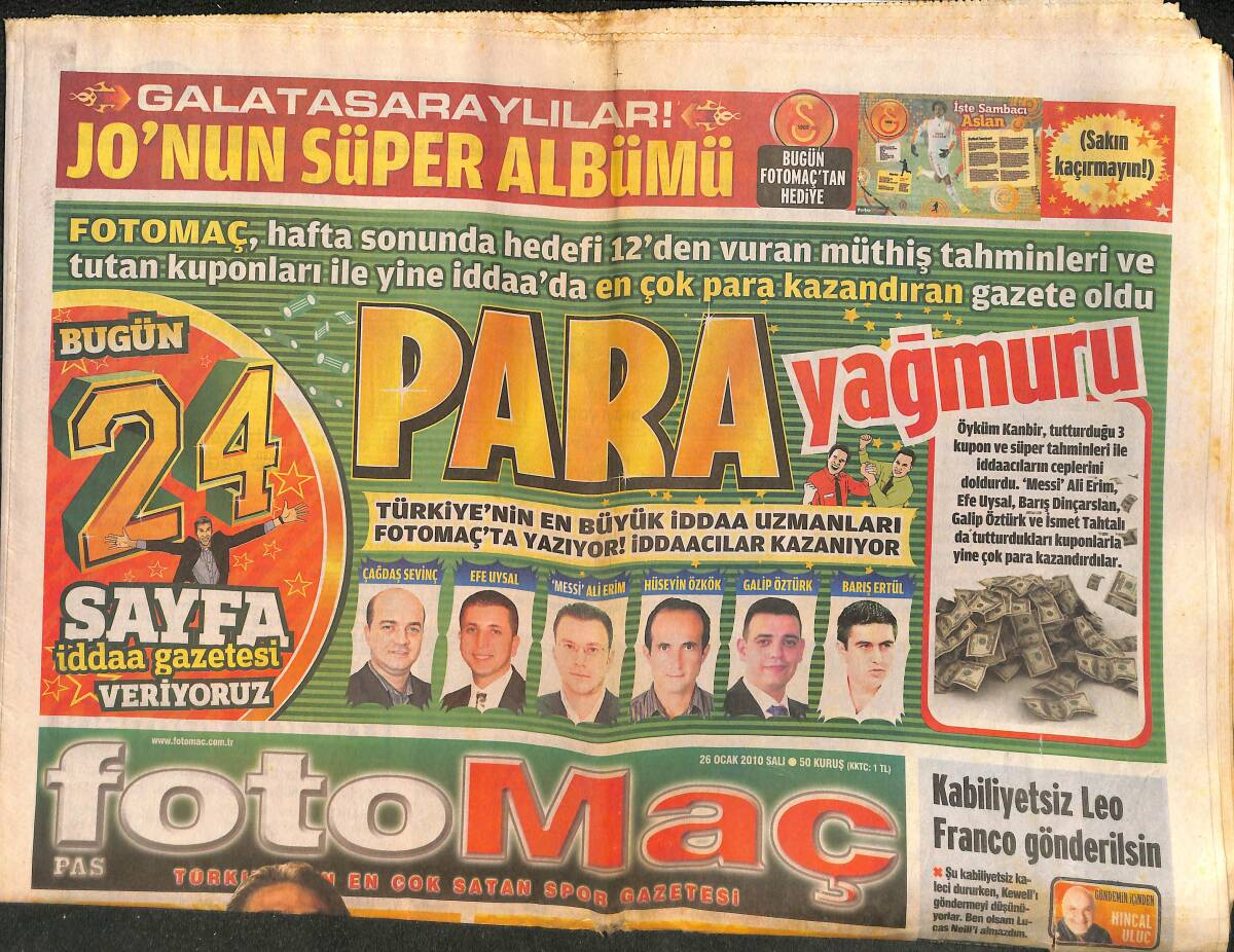 Fotomaç Gazetesi 26 Ocak 2010 - Dos Santos İlk Kez Açıkladı - Trabzonspor'da İlk Hedef Kupa GZ157210 - 1