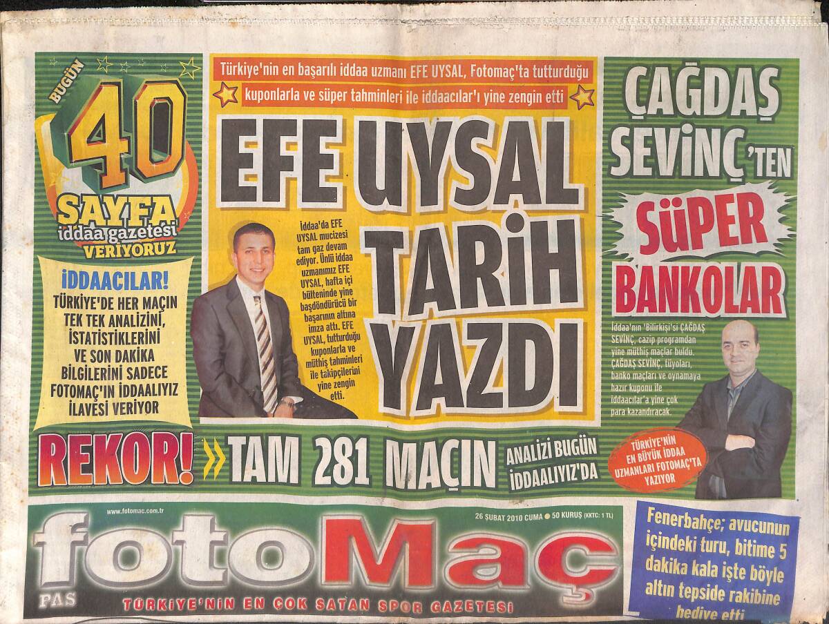 Fotomaç Gazetesi 26 Şubat 2010 - Efe Uysal Tarih Yazdı - Sami Yen'de 35 İspanyol GZ134846 - 1