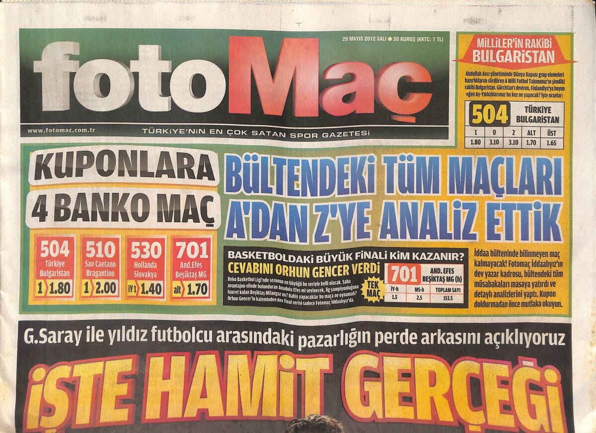 FOTOMAÇ Gazetesi 29 Mayıs 2012 - Hamit Altıntop, Alex Yönetimin Kararını Bekliyor, Tomas Sivok GZ134822 - 1