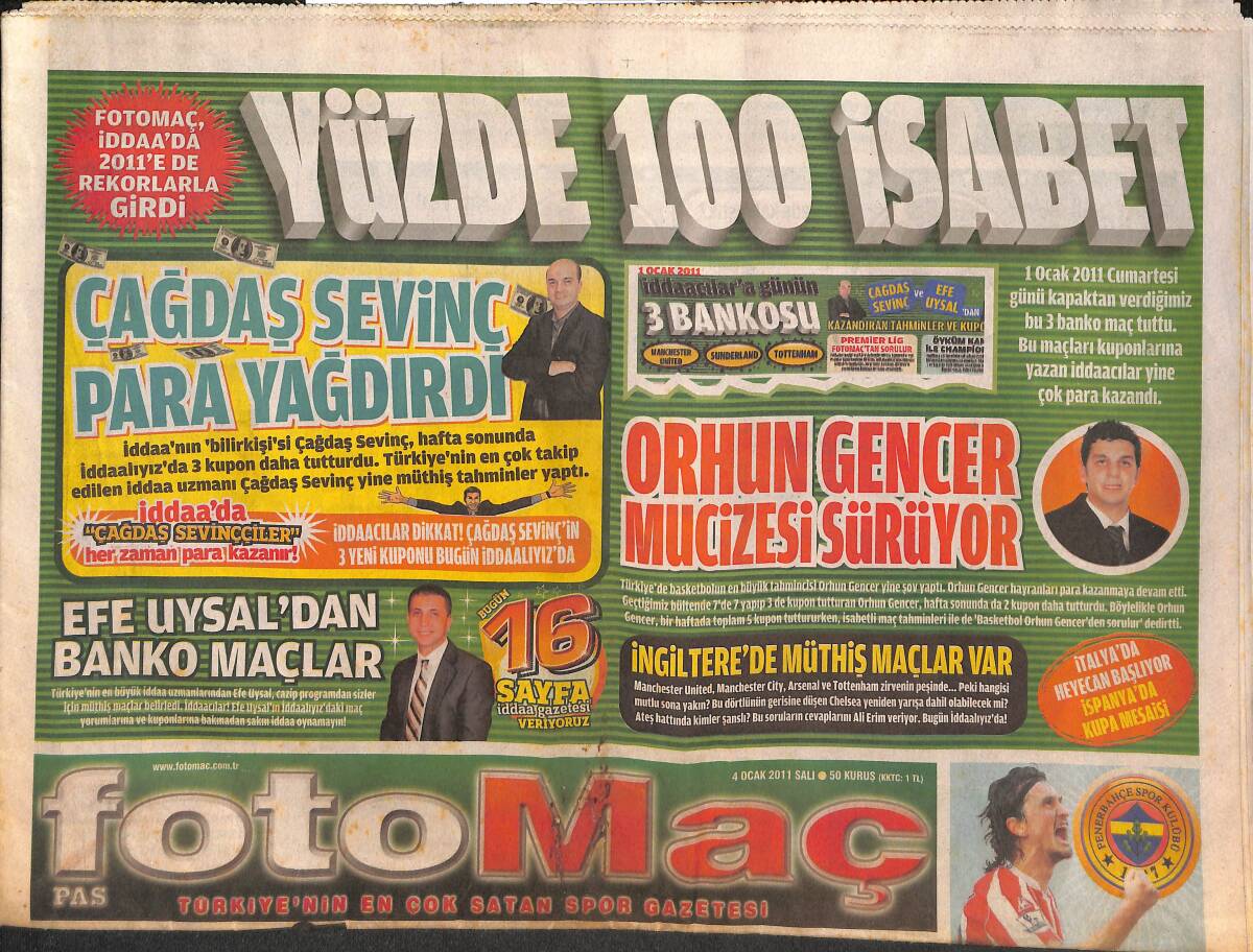 FOTOMAÇ Gazetesi 4 Ocak 2011 - Beşiktaş'a Simao Geldi, Kahlenberg Trabzonspor'a Gelmek İstiyor, TS'de Aziz Yıldırım İddaası GZ134826 - 1