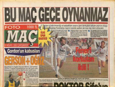 Fotomaç Gazetesi 8 Nisan 1992 - Marcello Gol Attı Gerson Kıyak Yaptı - Trabzonun Cezası Bugüne Kaldı GZ126363 - 1