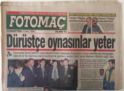 Fotomaç Gazetesi 9 Mart 1996 - Kaleci Rüştü Rekora Koşuyor , Ali Şen Futbolculara Moral Yemeği Verdi GZ26307 - 1