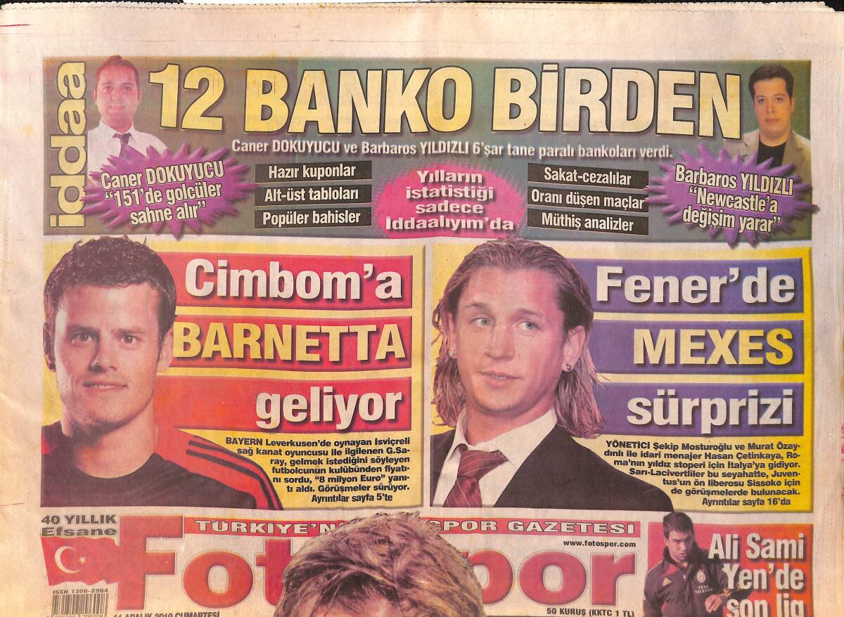Fotospor Gazetesi 11 Aralık 2010 - Fener'de Mexes Sürprizi - Almeida Yolda - Simao Bitti GZ134874 - 1