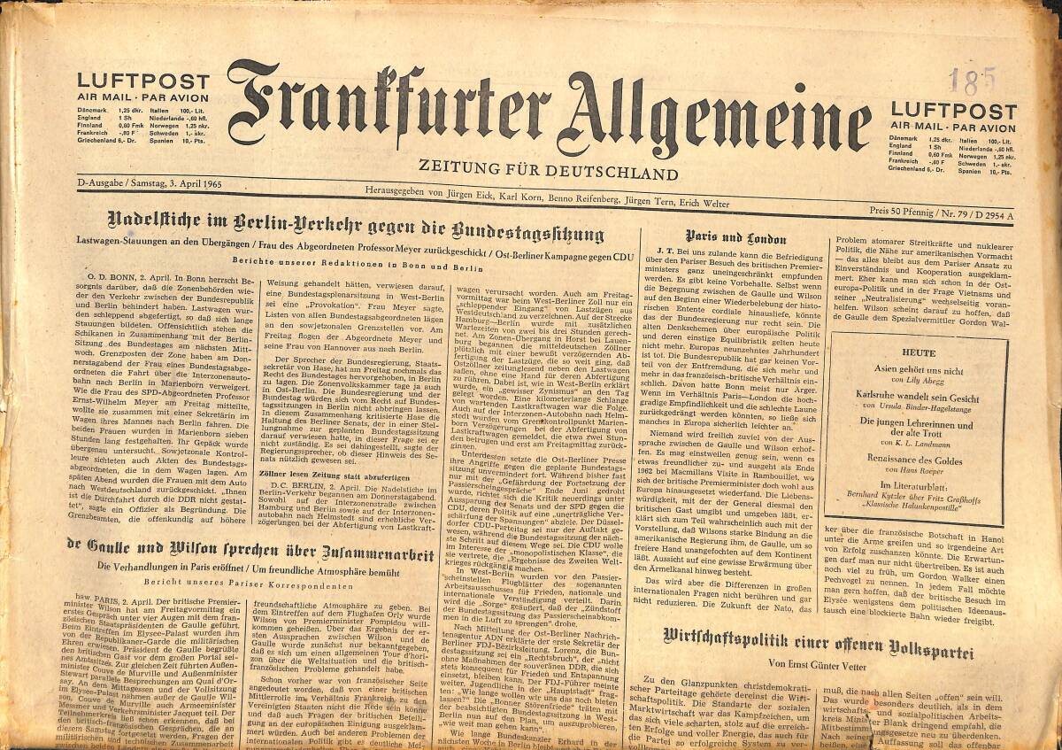 Franffurter Allgemeine 3 April 1965 - WirtldjaftspolitikCiner Offenen Uolkspartei GZ141328 - 1