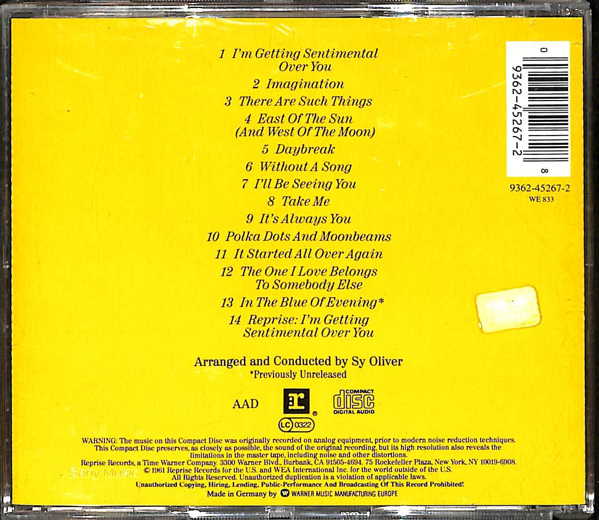 Frank Sinatra ‎- I Remember Tommy CD (İkinci El) CD5035 - 2