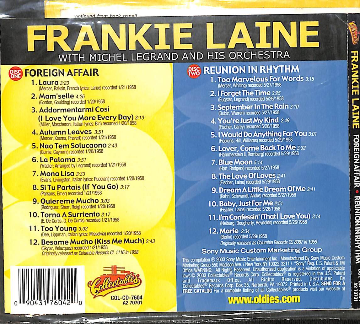 Frankie Laine ‎– Foreign Affair & Reunion In Rhythm CD (İkinci El) CD5776 - 2