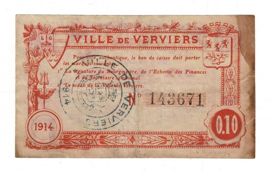 Fransa 10 Centimes 1914 *Verviers* ÇT YKP8251 - 2