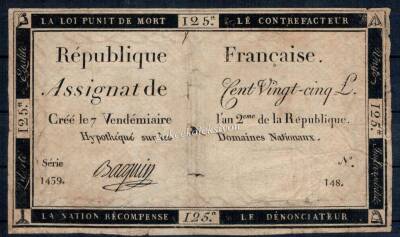 Fransa 1793 125 Livres ÇT *Büyük Boy* YKP1585 - 1