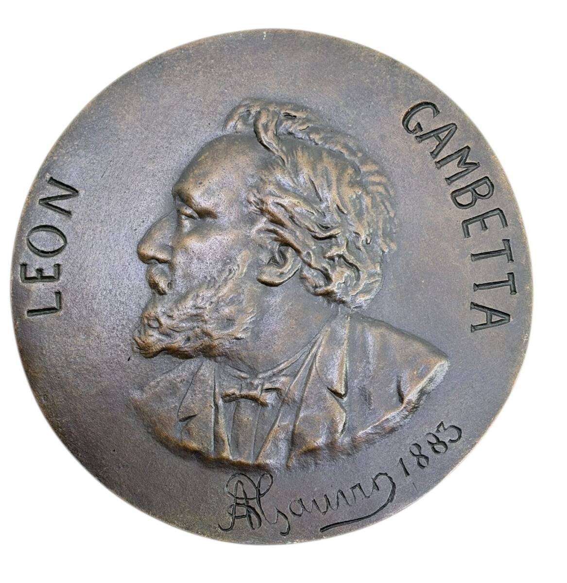  Fransa 1883 Yılı Leon Gambetta Büyük Boy Bronz Madalyon MVM2073 - 1