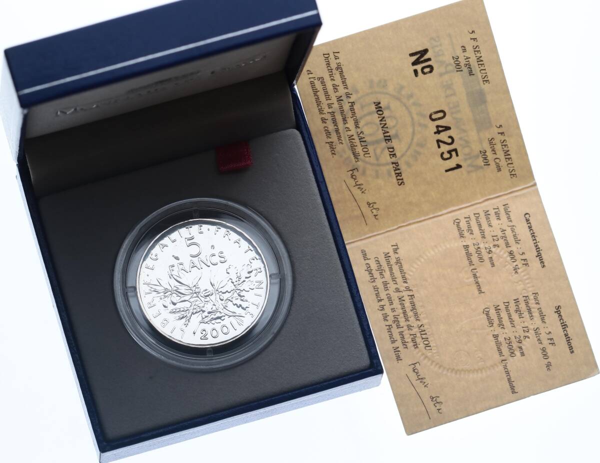 Fransa 5 Francs 2001 Proof Gümüş /Sertifikalı/Özel Kutulu MVM2051 #426 - 1