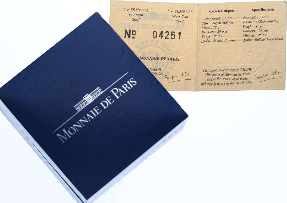 Fransa 5 Francs 2001 Proof Gümüş /Sertifikalı/Özel Kutulu MVM2051 #426 - 3