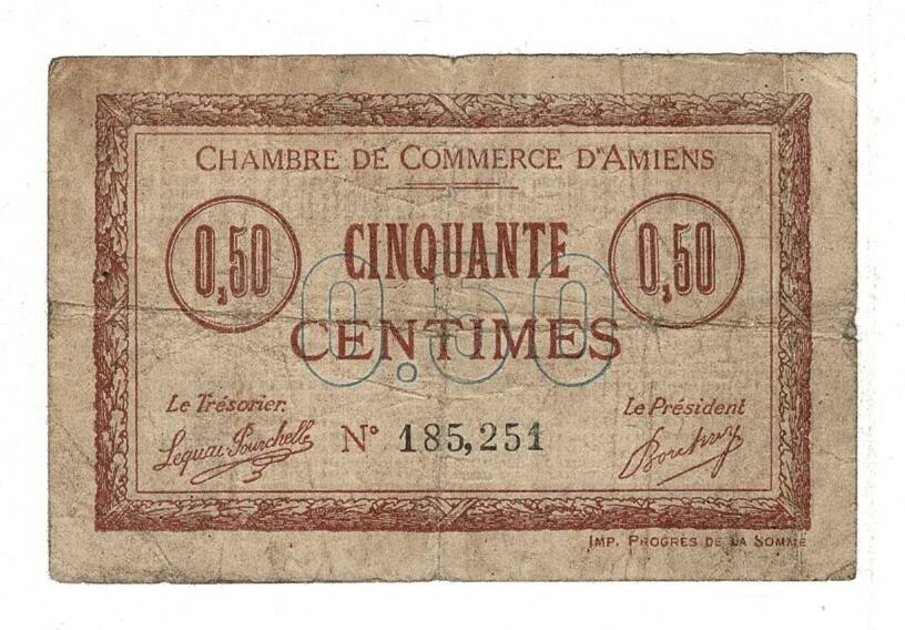 Fransa 50 Centimes 1915 *Amiens* Haliyle+ YKP8255 - 1
