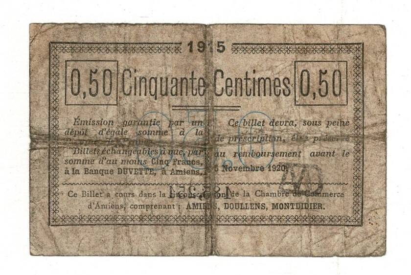 Fransa 50 Centimes 1915 *Amiens* Haliyle+ YKP8255 - 2