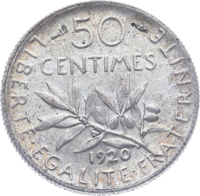 Fransa 50 Centimes 1920 GÜMÜŞ - ÇİL YMP11209 - 1