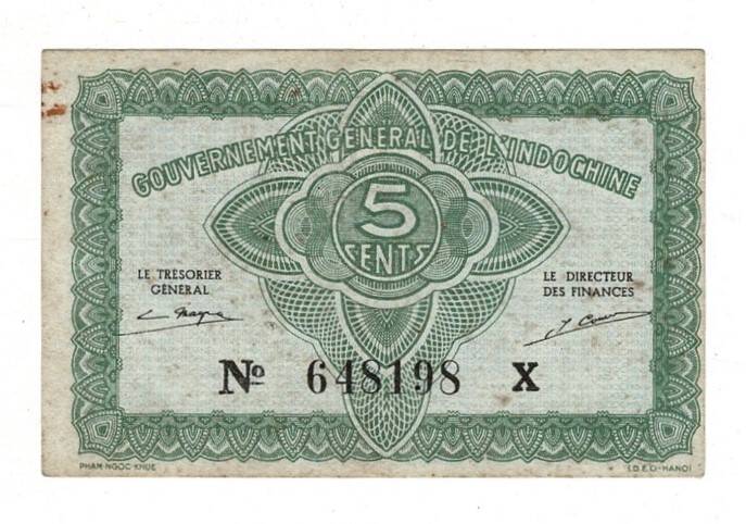 Fransız Indochine (Çinhindi) 5 Cents 1942 ÇÇT YKP8258 - 3