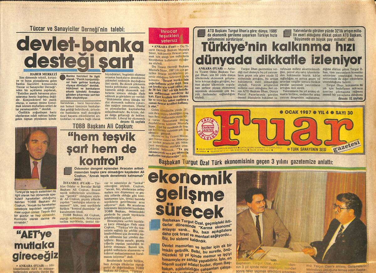 Fuar Gazetesi Ocak 1987 - AET'YE Mutlaka Gireceğiz! - Turgut Özal: Ekonomik Gelişme Sürecek! GZ144423 - 1