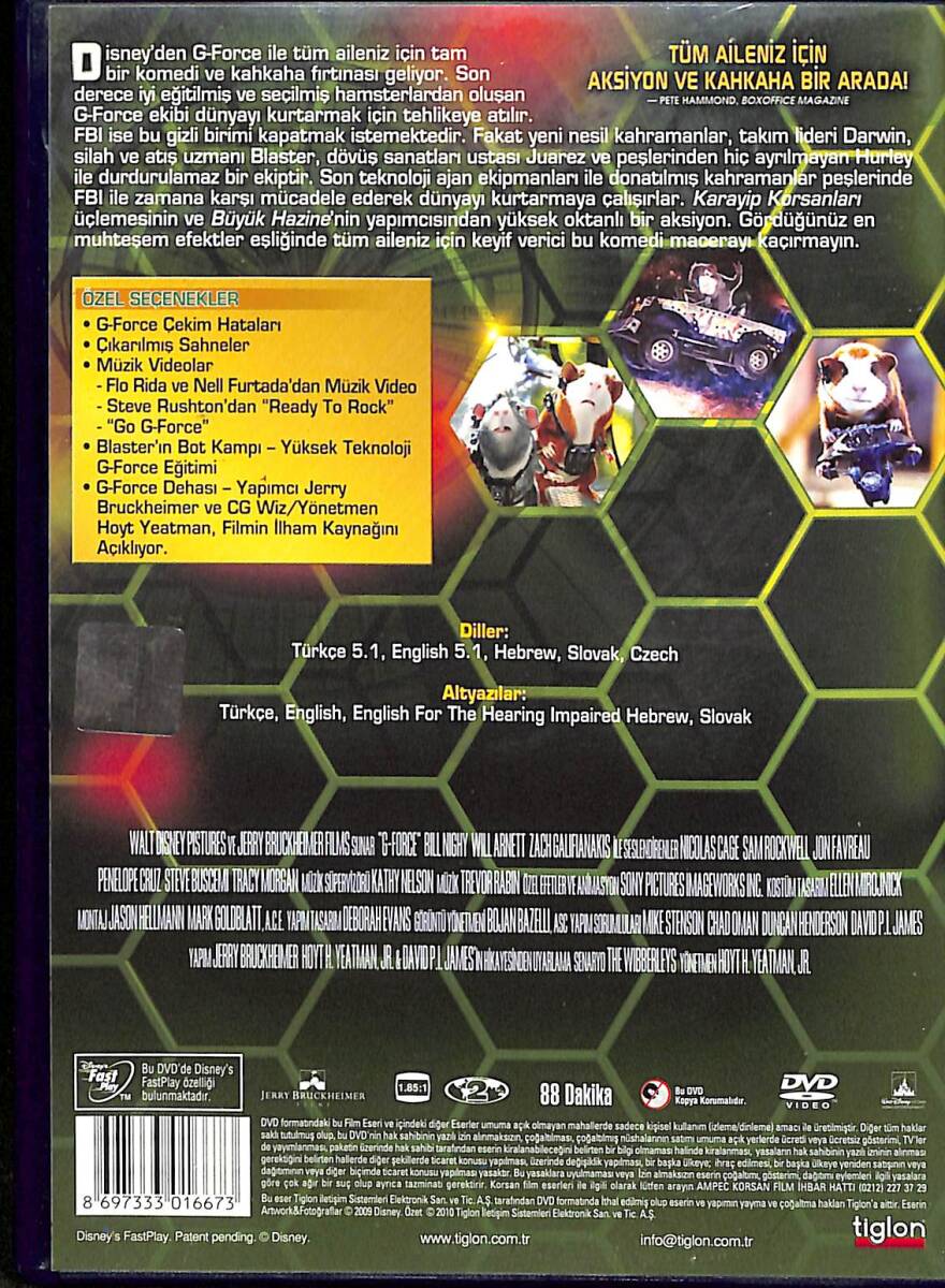 G-Force (G-Force: Gizli Görev) – Orijinal DVD (İkinci El) * Bill Nighy, Will Arnett, Zach Galifianakis, Nicolas Cage, Sam Rockwell - 2009 * DVD2952 - 2