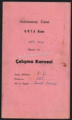 Galatasaray Lisesi 1959-60 Yılı Çalışma Karnesi EFM453 - 1