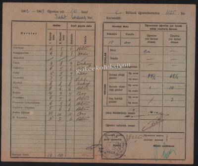 Galatasaray Lisesi 1962-63 Yılı Çalışma Karnesi EFM443 - 2