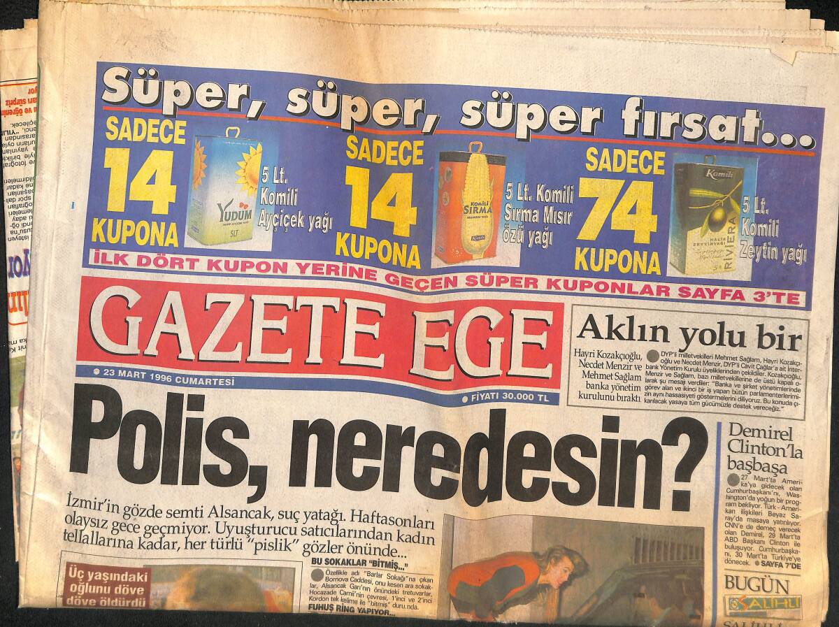 Gazete Ege 23 Mart 1996 - Zorlu Ailesi'nin Nostaljik Gecesi - Mecliste Özür Krizi GZ136494 - 1