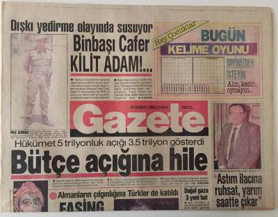 Gazete Gazetesi 10 Şubat 1989 - Bütçe Açığında Hile , Beşinci Mevsim Udi Şarkıcıya Çalıştı Coşkun Sabah Gecesi GZ28264 - 1