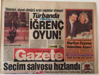 Gazete Gazetesi 12 Mart 1989 - Türbanda İğrenç Oyun , Seçim Salvosu Hızlandı GZ18598 - 1