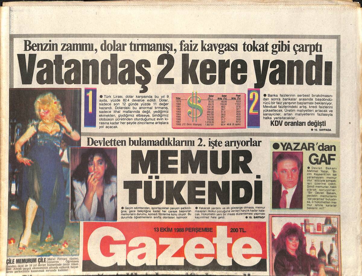 Gazete Gazetesi 13 Ekim 1988 - Avşar Kızının Gönlünde Başkası Var - Fatsalı Kadir, Hollywoodlu Clint'e Karşı GZ3434 - 1