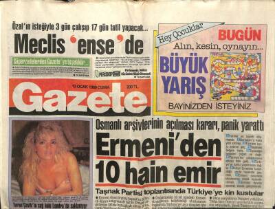 Gazete Gazetesi 13 Ocak 1989 - Ermeniden 10 Hain Emir GZ61865 - 1