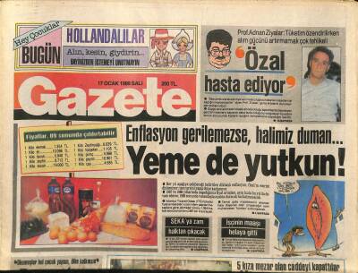 Gazete Gazetesi 17 Ocak 1989 - Enflasyon Gerilemezse , Halimiz Duman... GZ115752 - 1