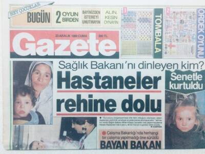 Gazete Gazetesi 23 Aralık 1988 - Hastaneler Rehine Dolu GZ42418 - 1